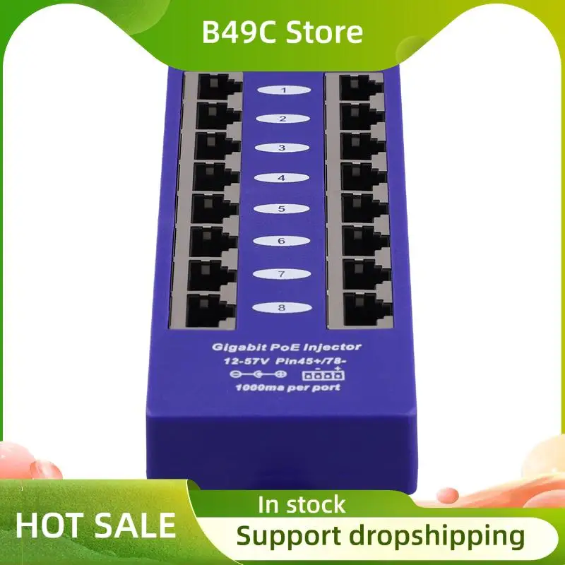 B49C Gigabit 8 Port Poe Injector 8-Port POE Gigabit B Mode For Mikrotik UBNT CCTV Network Wall-Mounted