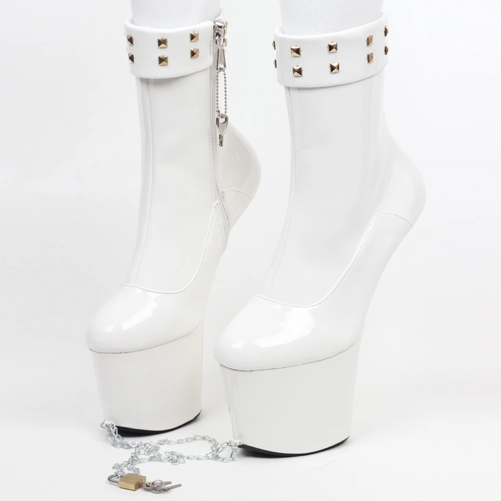 JIALUOWEI 8inch High Heel Fetish Ponyplay lockable zip Ankle Boots