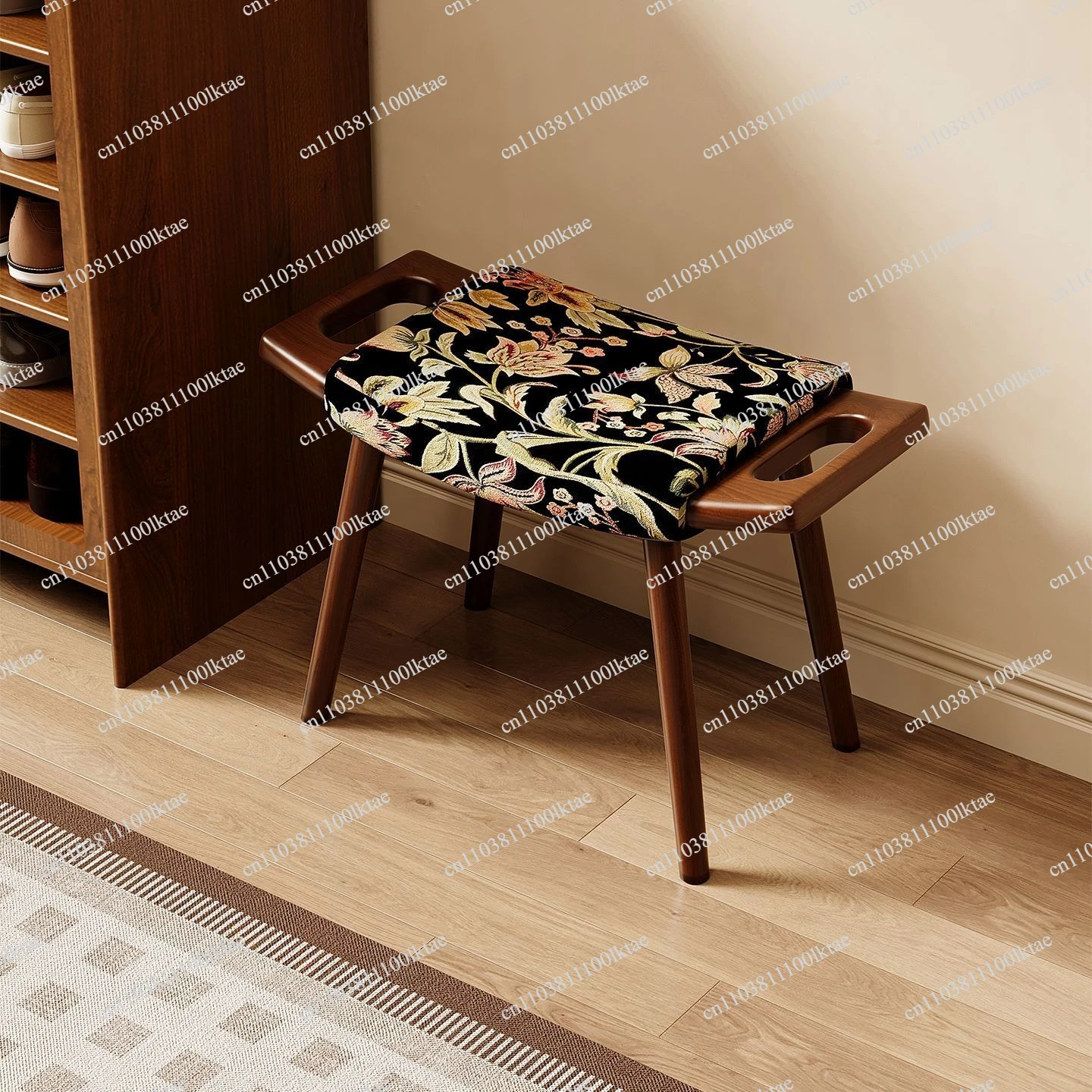 Solid Wood Dressing Table Stool, Vintage Style Bedroom Chair, Household Makeup Bench, Doorway Shoe