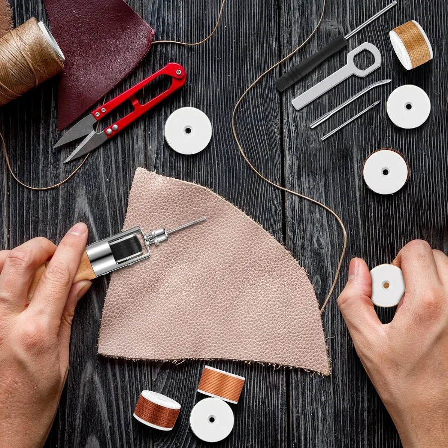 خياطة يدوية مكونة من 12 قطعة من الجلد مع مجموعة إكسسوارات حرفية لمشاريع الأعمال الجلدية التي تتضمن 3 أحجام إبر R
