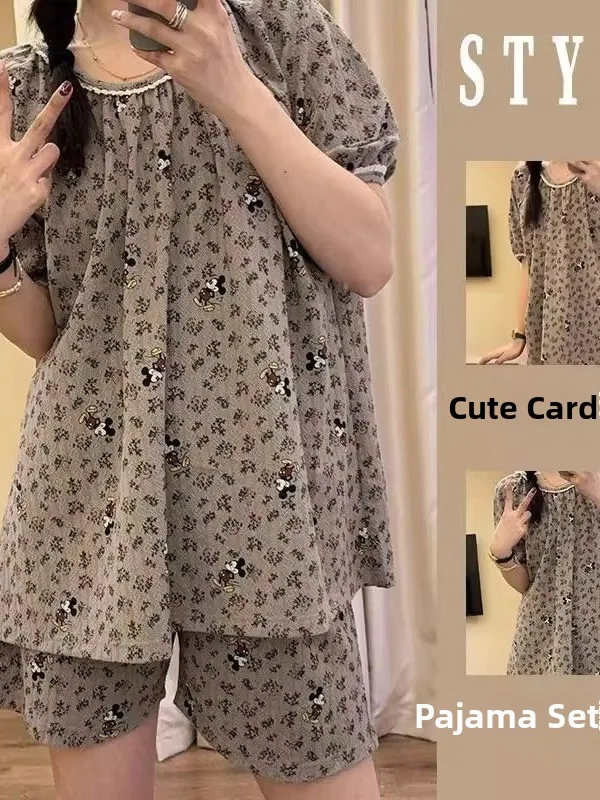 

plus Size 300 Pou Miey Floral ort Sve Spwear Women's Casual Home Clothes Set round Ne Polyester Fiber