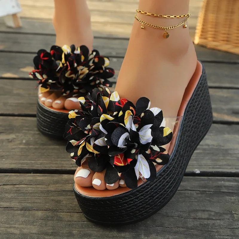 2025 جديد الصيف الشاطئ منصة النساء إسفين النعال يزين فراشة عقدة الصنادل النسائية قبقاب الشرائح النساء #3