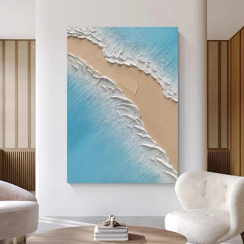 

Handpainted The Sea Wave On The Beach Oil Painting Canvas Bar Art Handmade Modern Canvas Artwork For Room Unframed