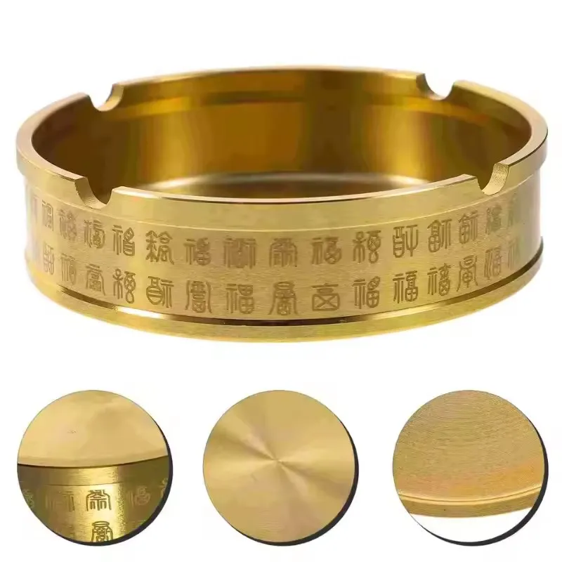 

Round Ashtray Brass Tabletop Holder Office Household Metal Indoor Ashtrays Simple Living Room Ashtray for Outdoor