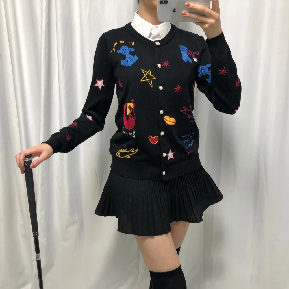 Pearl Button Cardigan Women's Knit Golf Wear Practice Clothes Field Look Rounding Spring Fall Winter Fashion