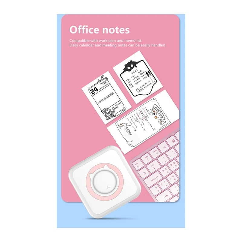 Printer termal Mini, Printer Bluetooth nirkabel multifungsi dengan kertas perekat + pena warna