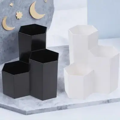 حامل أقلام مبتكر بستة زوايا، منظم سطح مكتب أسود للحرف اليدوية واللوازم المكتبية، أقصى حجم قلم حامل الفضاء #6