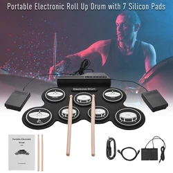 USB Rechargeable Portable Roll-Up Electronic Drum Kit with Drumsticks Foot Pedal