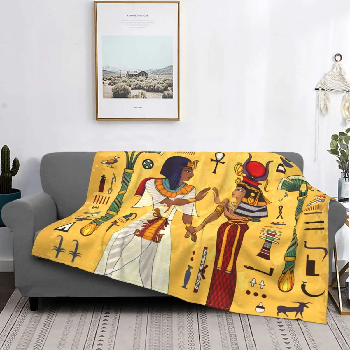 

Egypt Ancient Totem Pharaoh Anubis Blanket Soft Fleece Flannel Egyptian Hieroglyphic Deities Throw Blankets for Sofa Bedspread