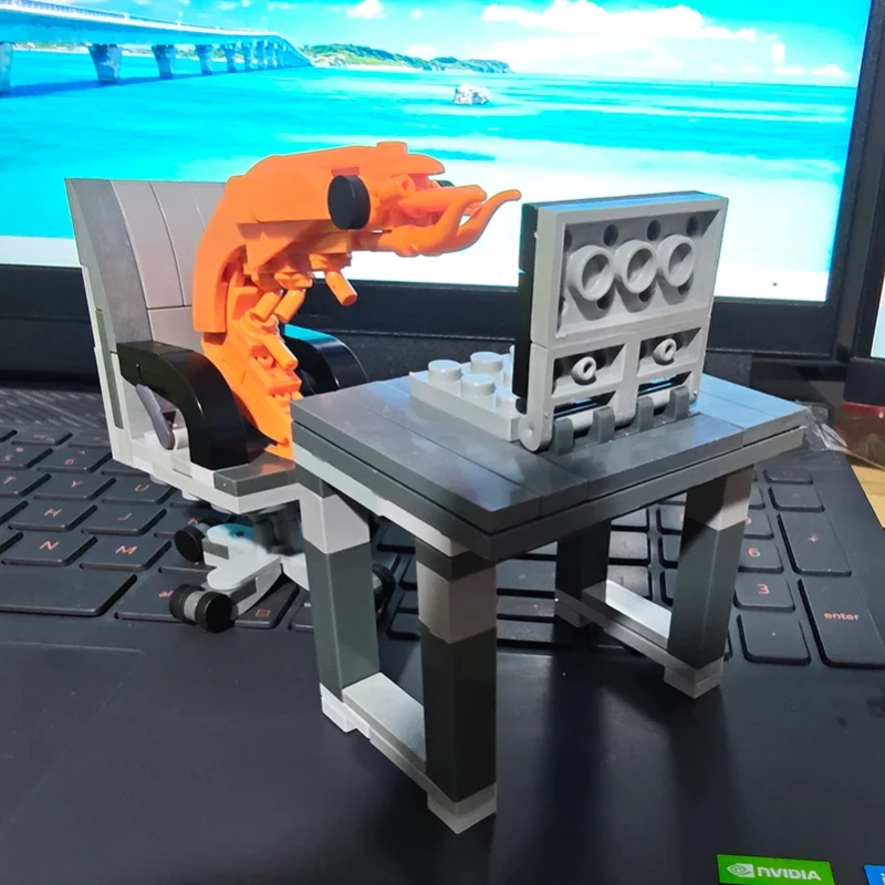 Building block shrimp model, puzzle assembly, random mixing, internet celebrity creative ornament assembly building block Lego