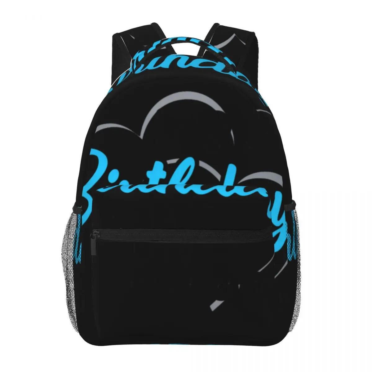 Positive Print School Backpack Center Birthday Quote Crown Funny Slogan Typography White Black Cyan Blu Edgy Daypack for School