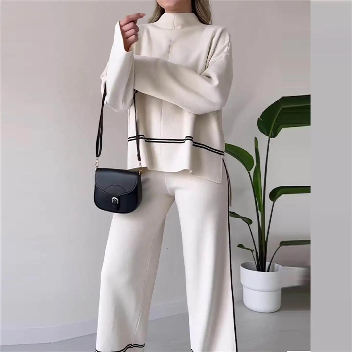 

Comfortable Loose Women's Casual Pants Set Autumn New Style Pure Color Design Loose Fit Long Trousers Female Fashion