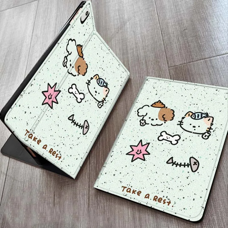 

Dog Cat Fresh Pattern For iPad Pro 7 8 9 Gen 2 11 13 5th 6th 10th 11th M5 M4 12.9 10.9 10.2 Inch 2024 2025 Tablet Case