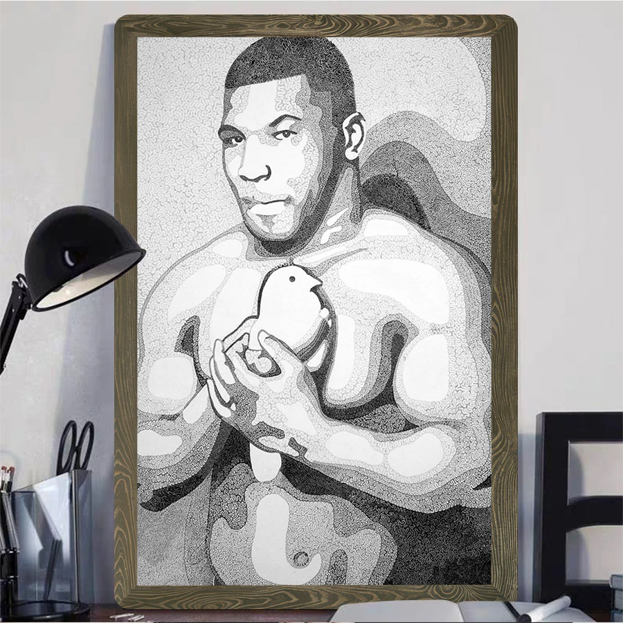 Mike Tyson and Dove Art Metal Tin Sign Home Decor Living Room Bedroom Wall Art Creative Figure Hanging Painting