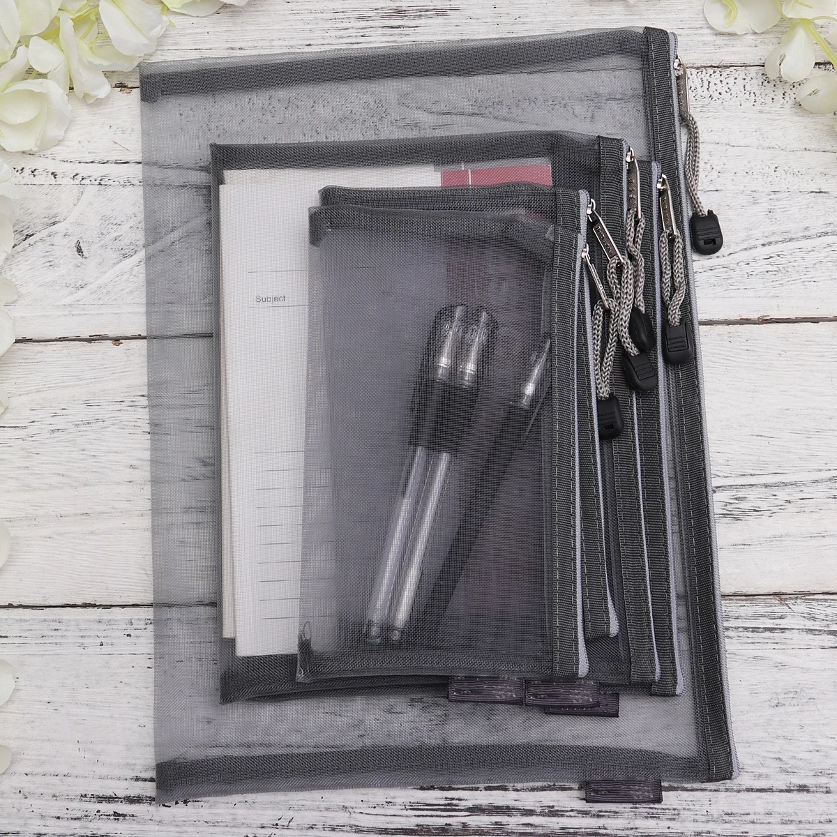 5Pcs Solid Reusable Mesh Stationery Bag Pencil Pouch A4 A5 A6 for Office School Documents Storage Mesh File Bag