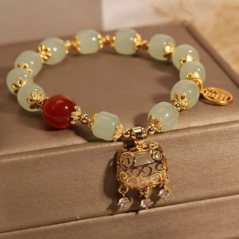 

Хотан нефритовый браслет с замком мира, женский браслет Ruyi Changming Lock, подвеска с бисером для подруги, подарок на день рождения, Lucky Transfer