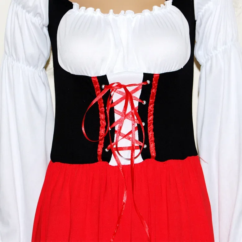 Traditional Ladies Bavarian Oktoberfest Dirndl Costume Womens Medieval Serving Wench Long Dress Beer Party Outfit