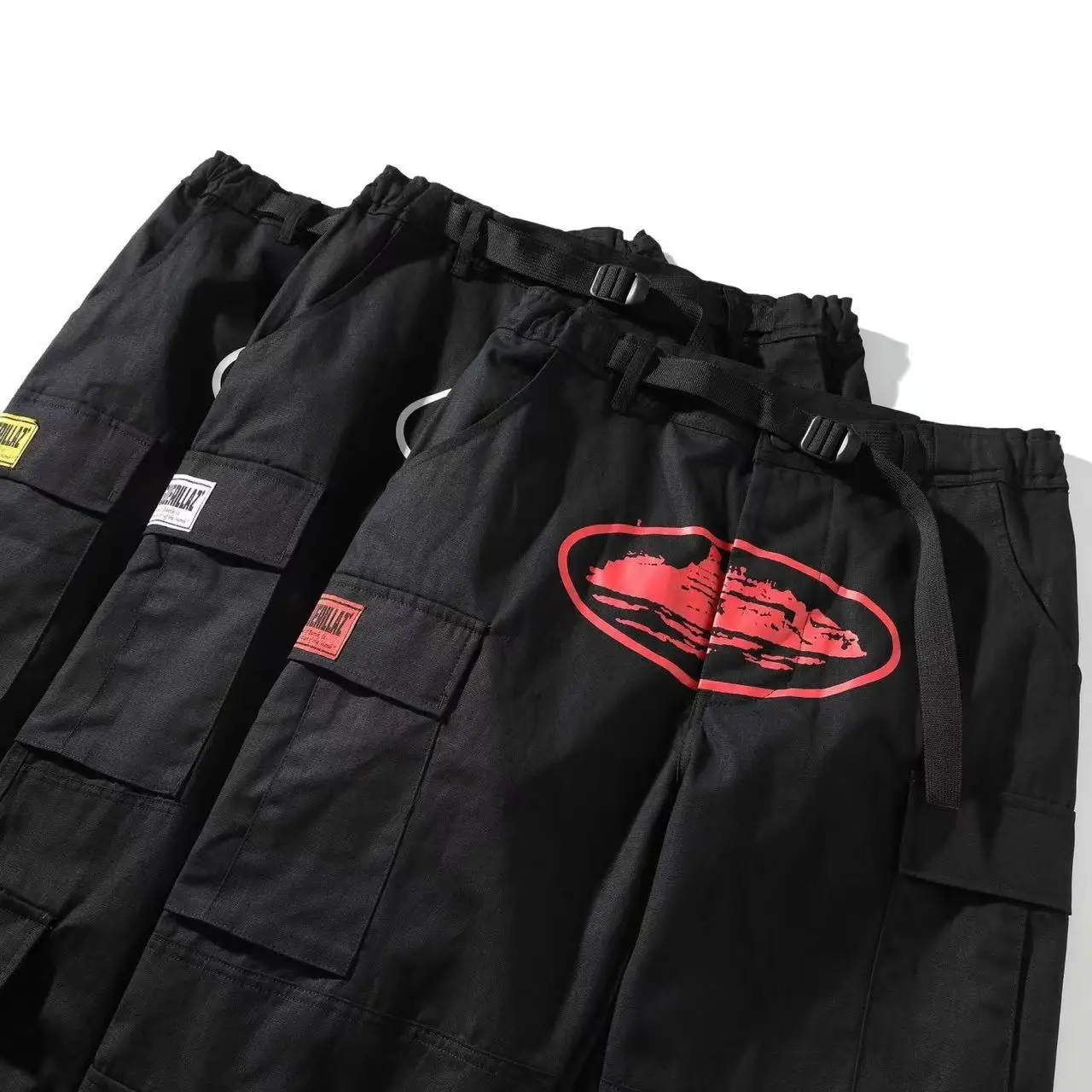 

Street Sle Casual Workwear Pants Multiple kets Side Bule Hip Hop Loose Fit Breathable Straight Leg Trousers for Teens