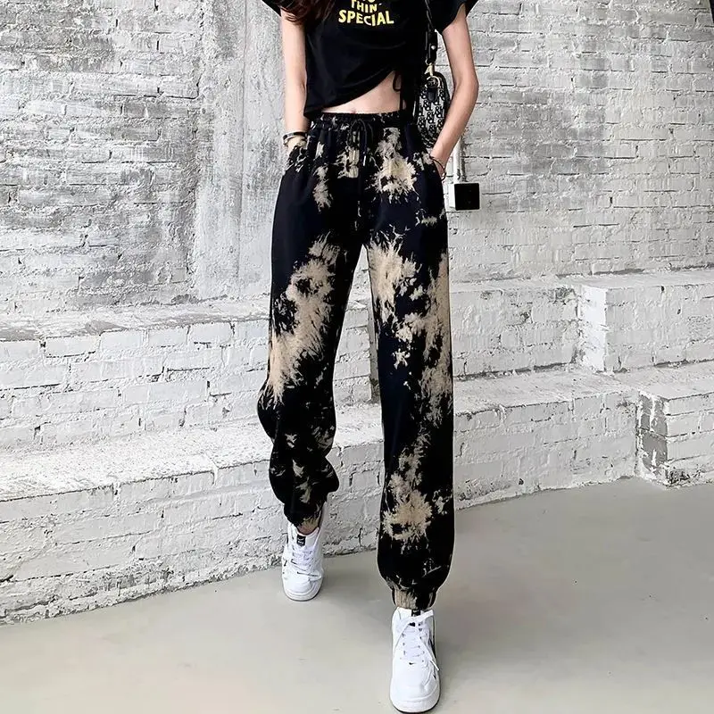 

Tie Dyed Ankle Tied Harlan Sweatpant Women's Summer Thin New Loose Versatile Trousers Ice Silk Oversized Print Casual Pantalones