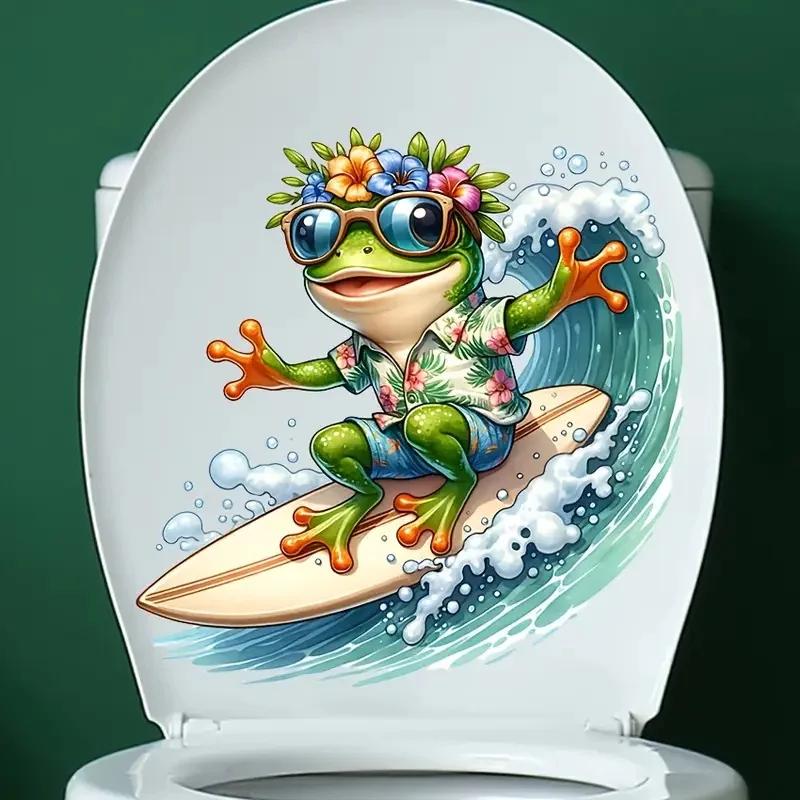 Surfing Frog Stickers, Art Wall for Home, Cabinet, Refrigerator, Door, Toilet,Decoration, Vinyl Car Decals, Outdoor Indoor Use