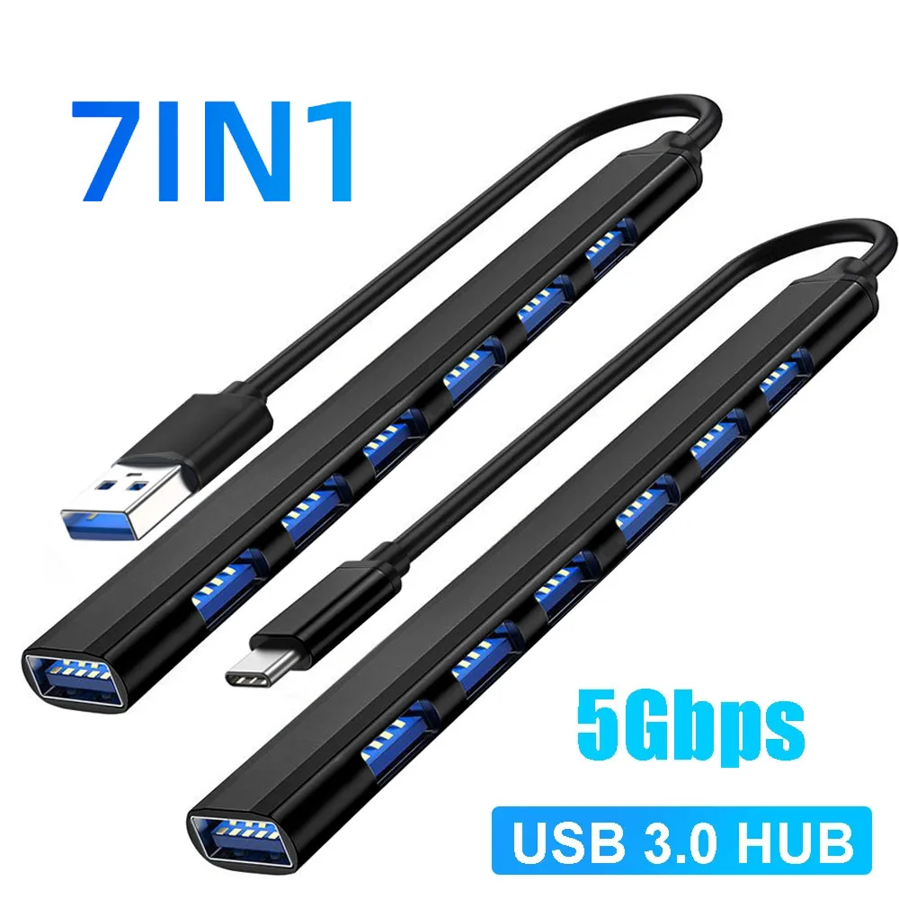 7 in 1 USB Hub 3.0 USB 2.0 HUB Multi Type C HUB Splitter Power Adapter 7 Port Multiple Expander 5Gbps USB for PC Laptop Computer