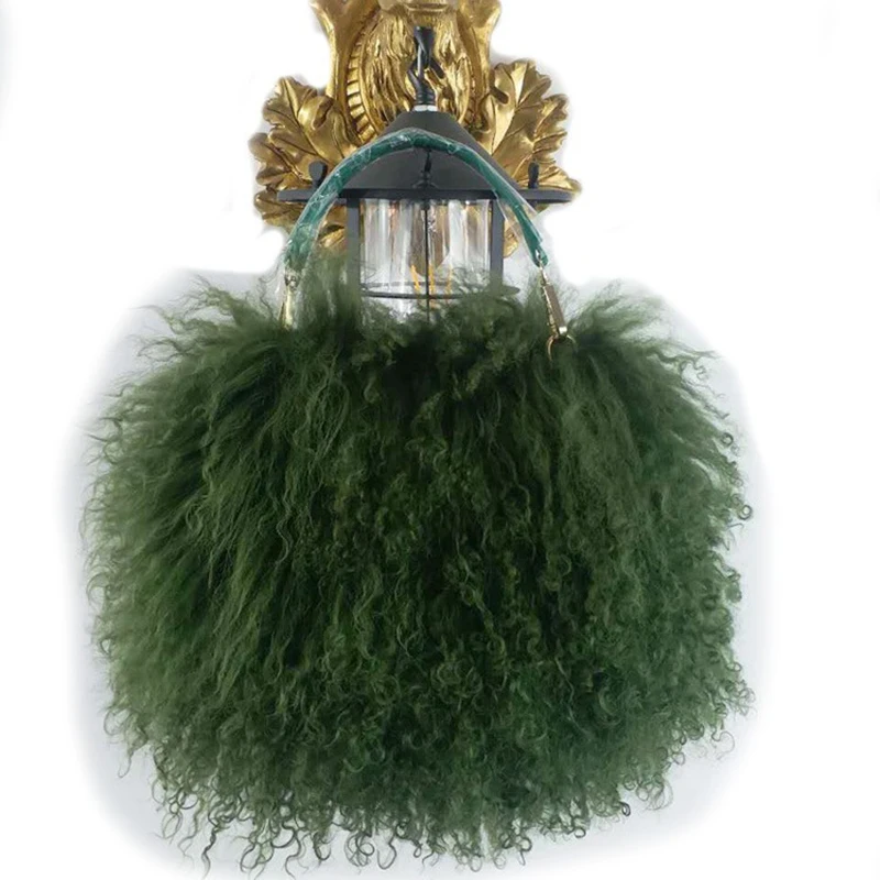 

Women Totes Fur Winter Shoulder Bags Beach Wool New Women Warm Bags Handmade Fluffy Message Bags Casual Black Chain Bags