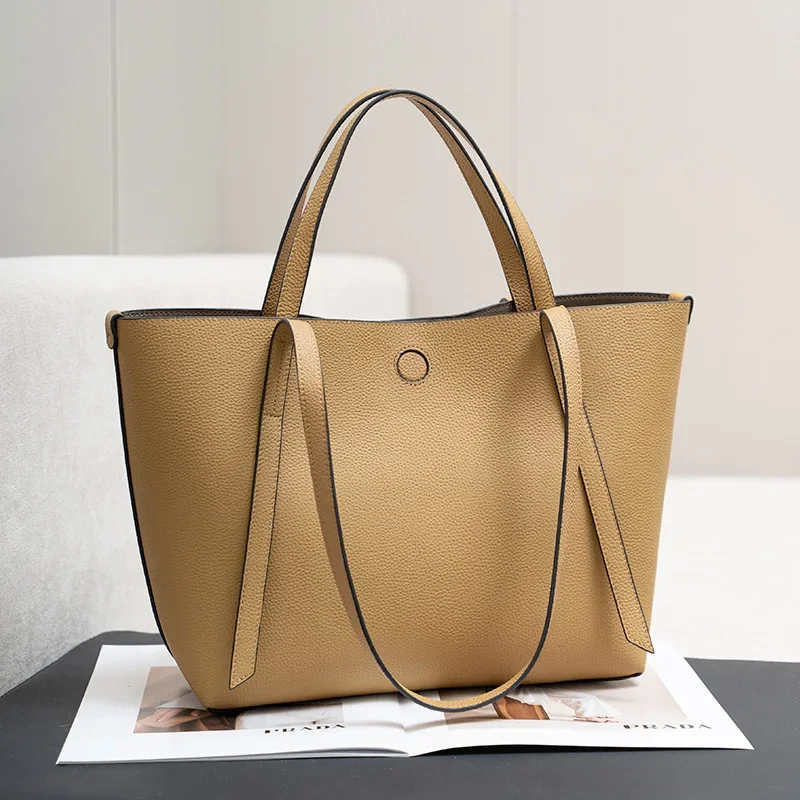 2024 Leather Classic Basket Bag Simple Layer Cowhide Bucket Women's Bag Purses And Handbag