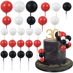 30Pcs Ball Cake Topper Sticks Foam Balls Cake Picks Cake Decorations for Wedding Party Birthday Cake Decorating Red Black White