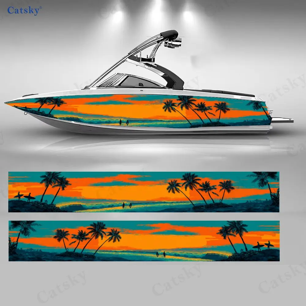 American Retro Style Coconut Grove Boat Stickers, PVC Waterproof Vinyl Wrap Decals for Fishing Boats, Durable and Stylish Design