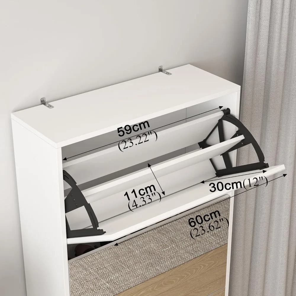 "خزانة تخزين الأحذية قائمة بذاتها مع مرآة كاملة الطول، تحمل 30 زوجًا و5 أدراج قابلة للطي، منظم أحذية نحيف" #6