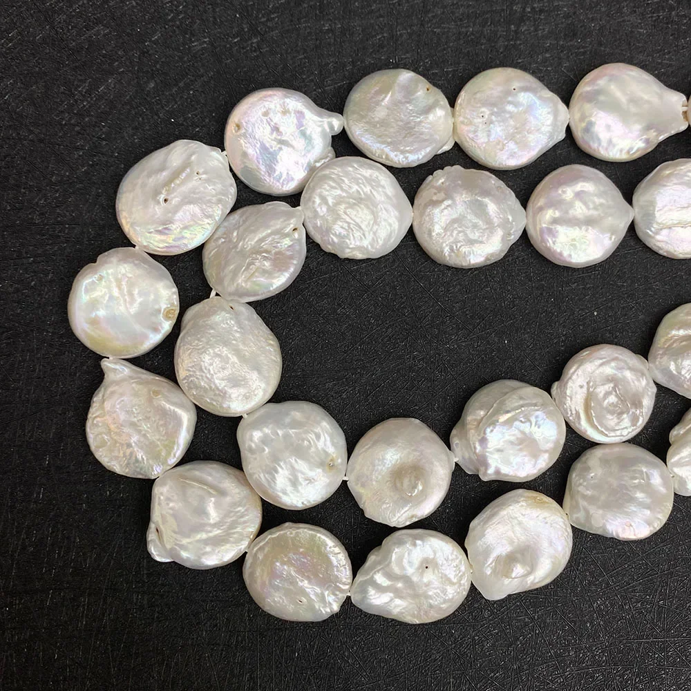 Natural Freshwater Pearl 17-18mm Button Shape Flat Round White Pearl for DIY Jewelry Making Fashion Necklace Bracelet Earrings