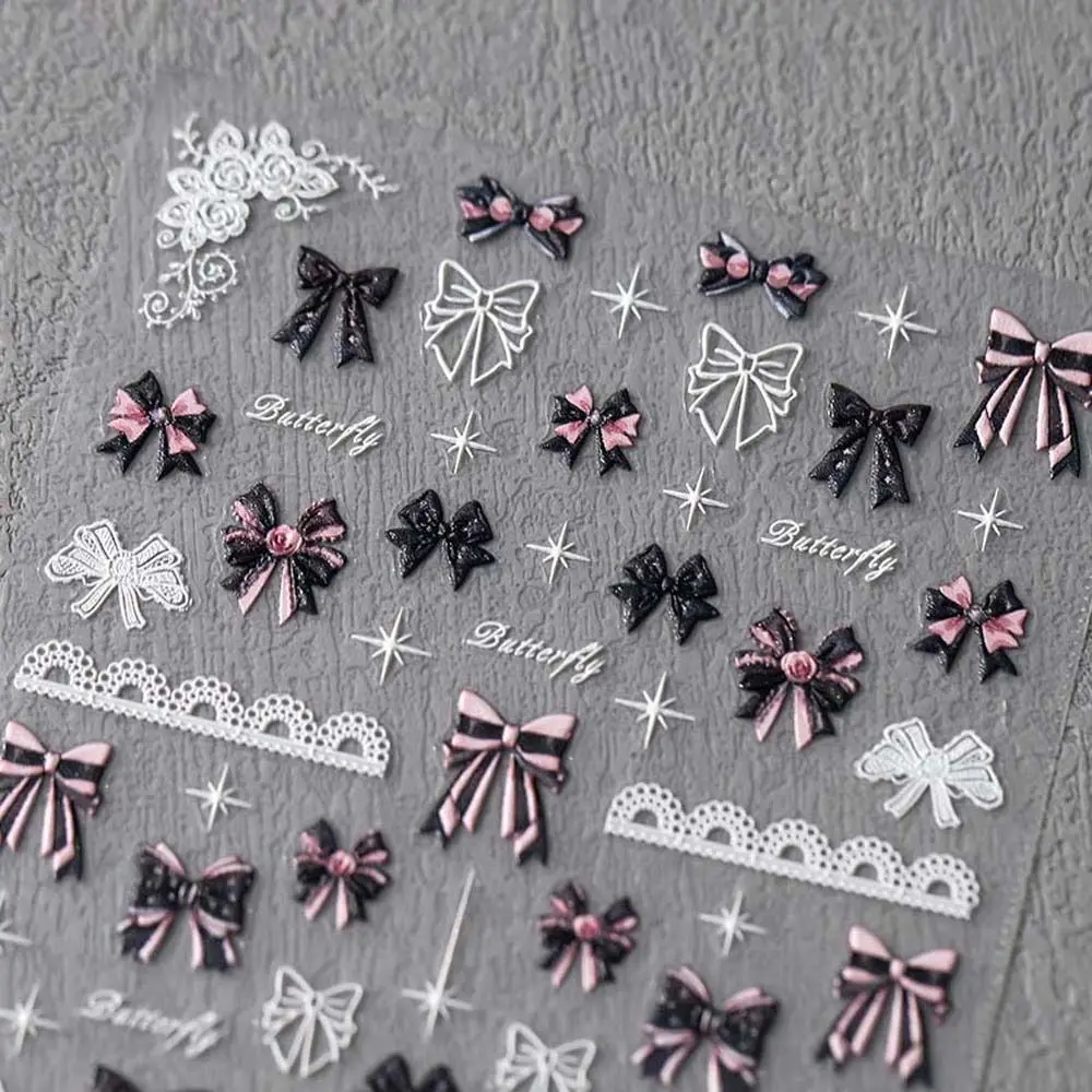 Love Heart Bow Nail Stickers, Pearl Bow, Decalques de unhas Bowknot, Manicure Ornamentos, Acessórios para unhas