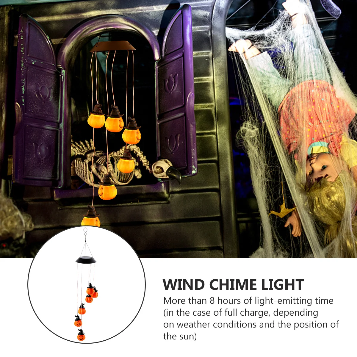 

1Pcs Halloween Pumpkin Solar Power Windbell Lamp Orange Outdoor Hanging Garden Yard Decorative Color Changing Light