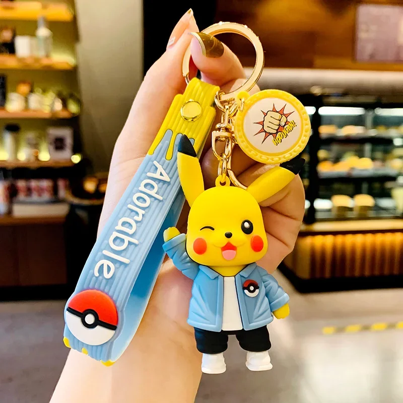 Pokemon Keychain for Boys Girls Anime Figures Pikachu Cartoon Key Chain Fashion Bag Keyring Pendant Accessories Toy Kids Gifts