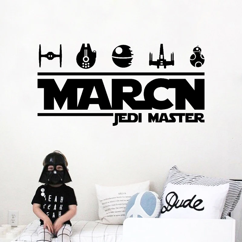 Star Wars Icons Playroom Wall Decals Personalized Name Vinyl Art Sticker Boys Room Decor Custom Name Jedi Master Wall Stickers