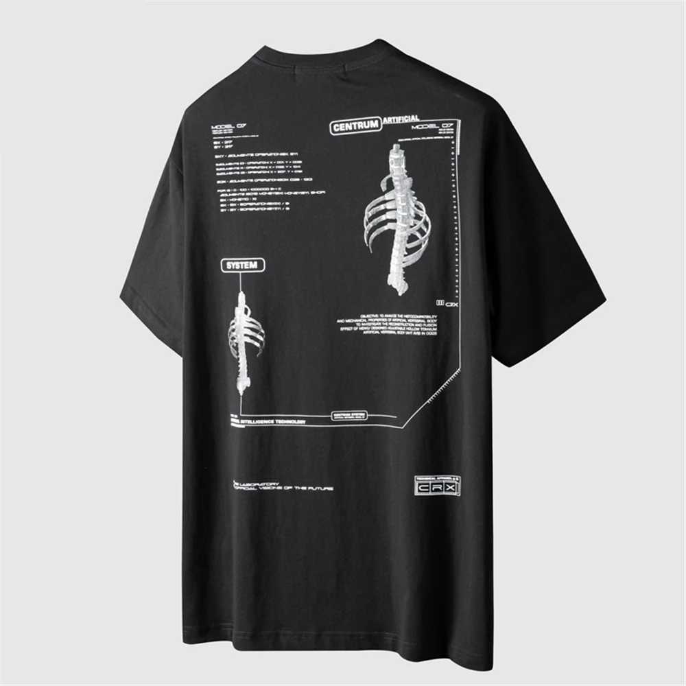 Unisex HipHop Skeleton Print T-Shirt Men\'s Clothes Japanese Loose Short Sleeve 2022 Streetwear Cotton Harajuku Black Oversize