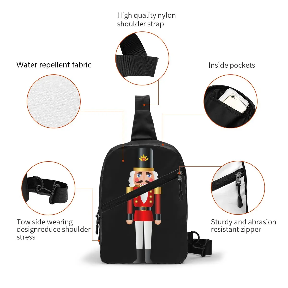 Customized Cartoon Christmas Nutcracker Toy Soldier Sling Bags Men Shoulder Chest Crossbody Backpack Cycling Camping Daypack