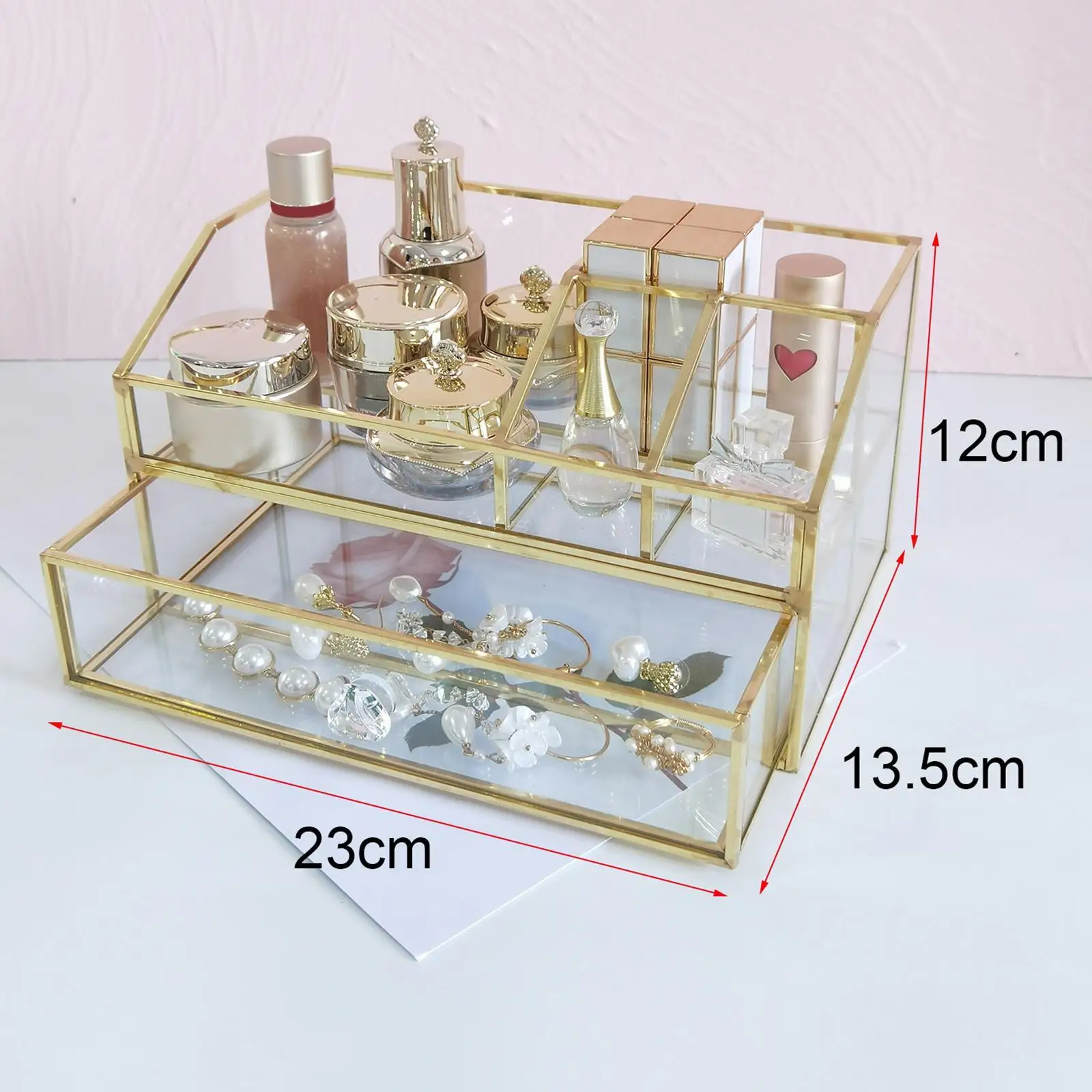 クリアジュエリーディスプレイオーガナイザー、化粧品収納、2層、装飾