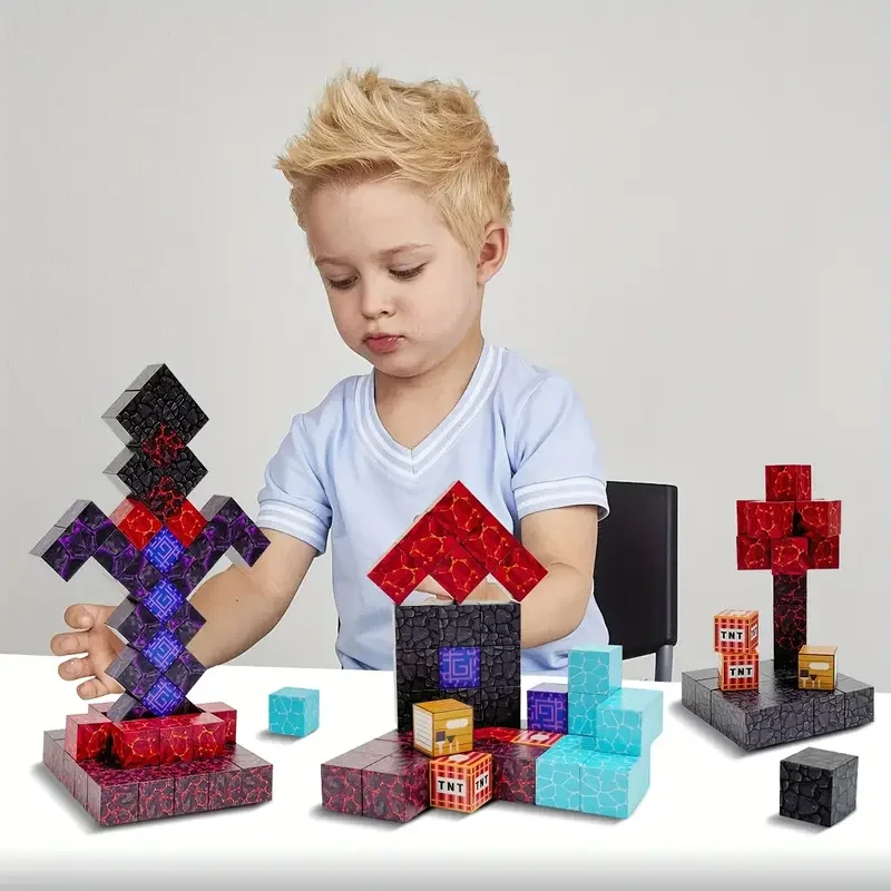 Bloques de construcción magnéticos Mine World, cubo magnético para apilar, juego de construcción, juguetes sensoriales educativos para niños y niñas de 3 años o más, bricolaje