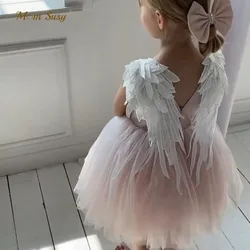 Baby Girl Princess Angel Wing Dress Infant Toddler Child senza maniche Pearl Vestido Party Pageant Birthday Baby Clothes 1-12Y