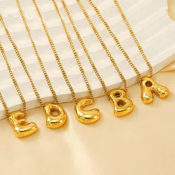 18k Gold Bubble Letter Pendant Stainless Steel 26 A-Z Initials Necklace For Women Name Accessories Gift