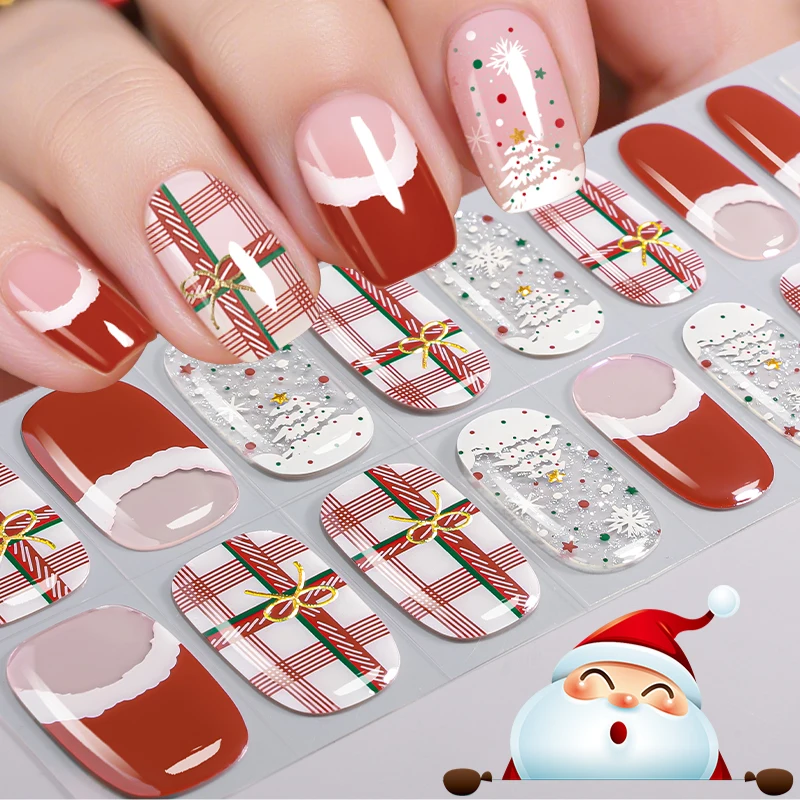 Close‑up of Christmas nail wrap designs