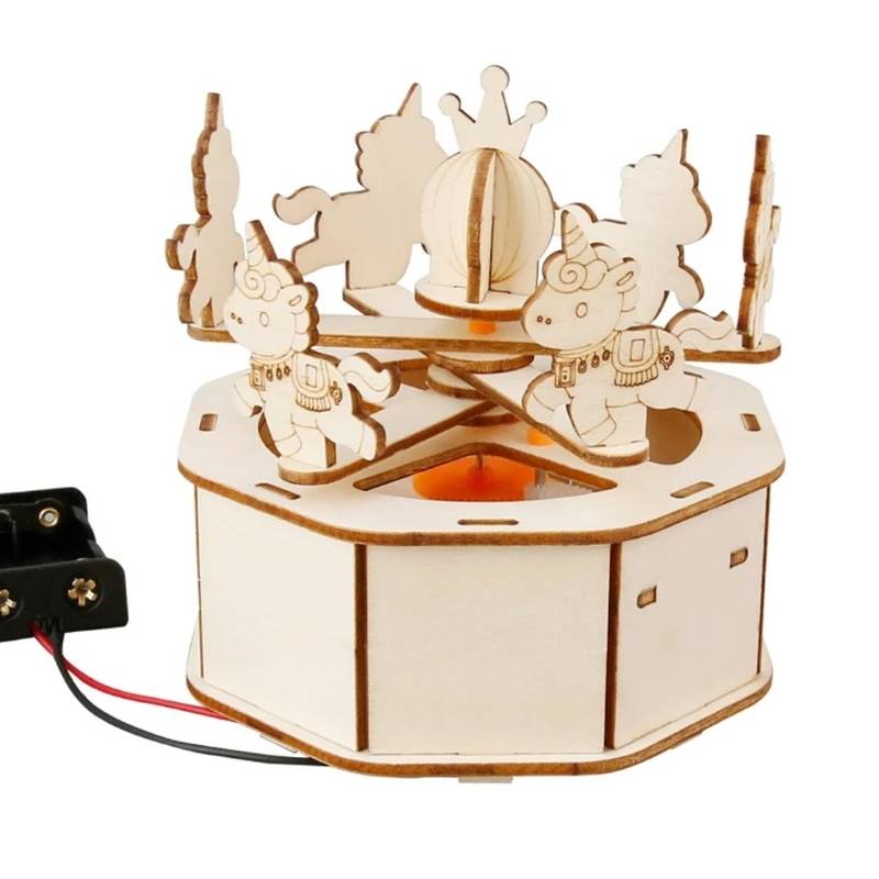  Electric Wooden Rotating Carousel Science Experiment Set Educational STEM Toy
