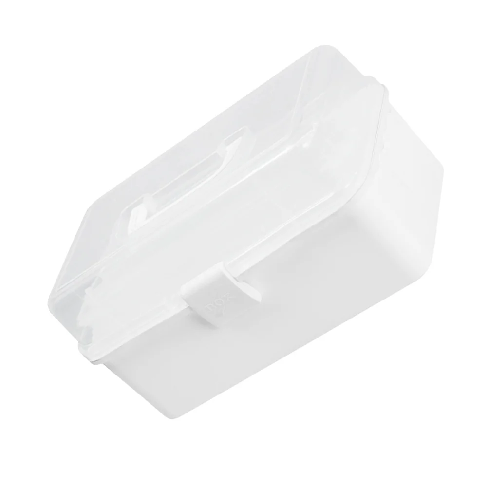 First Aid Medical Box with Transparent Cover 3 Layer Large Capacity 180 Degree Rotation Holder Portable Storage Box Size L White