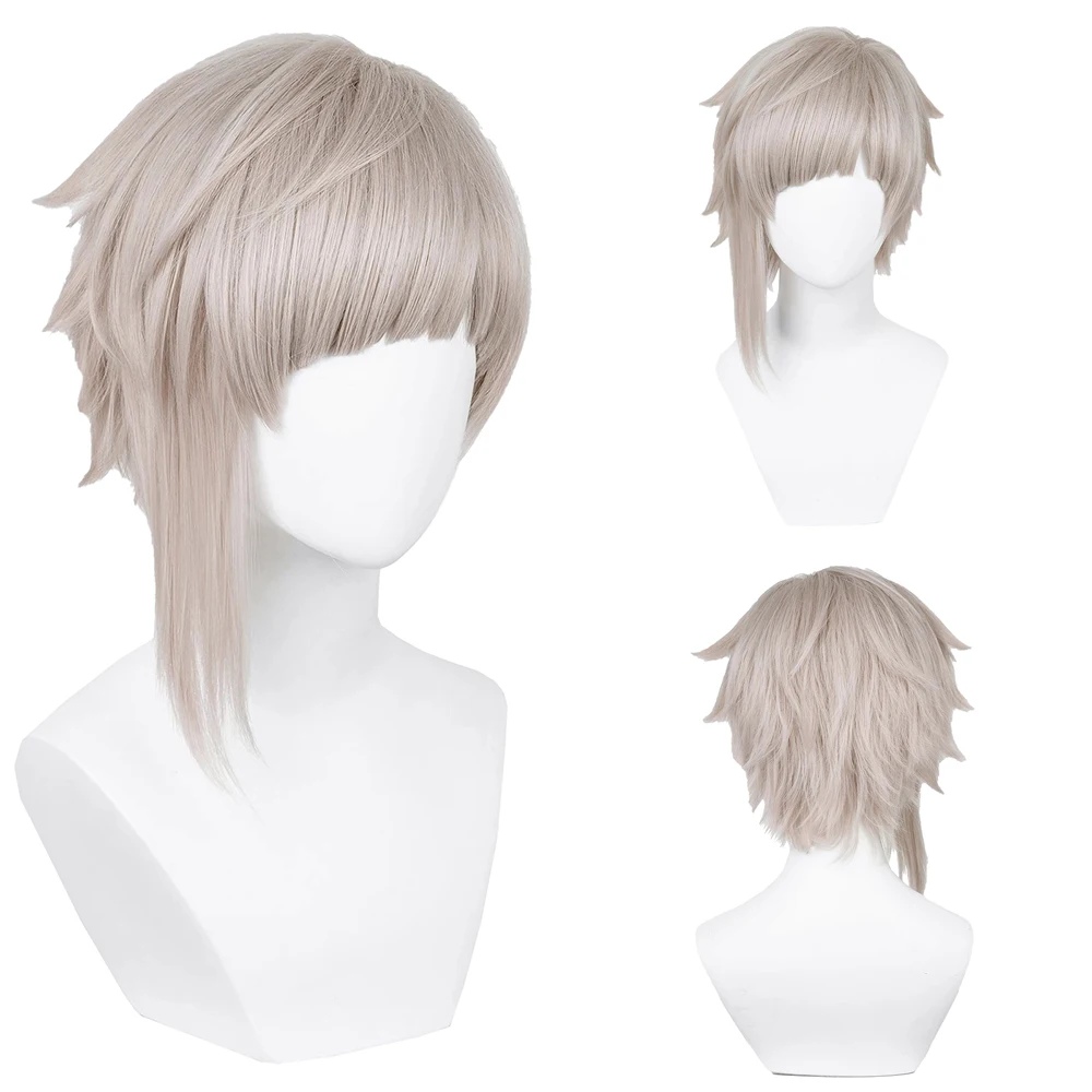 High-Quality Anime Atsushi Nakajima Cosplay Synthetic Hair 16-Inch Lotus Root Gray Halloween Daily Party Heat-Resistant Wig