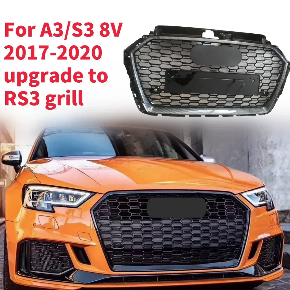 Racing Grills Front Hood Grille Car Front Bumper Grill Center Grille for RS3 Grill for A3/S3 8V 2017-2020