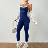 Women One-piece Yoga Jumpsuit With Pads Sleeveless Patchwork Slim Fit Sports Outfit Tights Quick-drying Hip Gym Fitness Clothes - Image 3