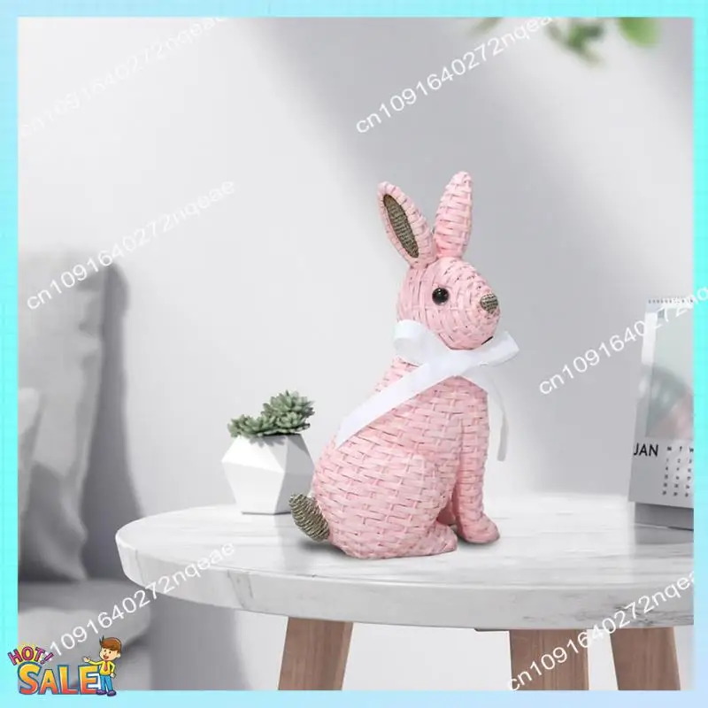 

N08R Имитация фигурки кролика Фестиваль Художественное ремесло Орнамент Пасхальное украшение столешницы, простой в использовании Прочный Розовый-B