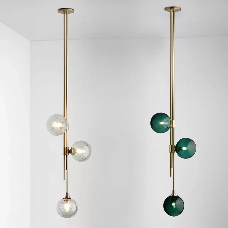 

Modern Gold Metal Pendant Lamp for Bedroom Bedside Cafe Hanging Light Home Decor G9 LED Green Glass Ball Ceiling Pendant Lights