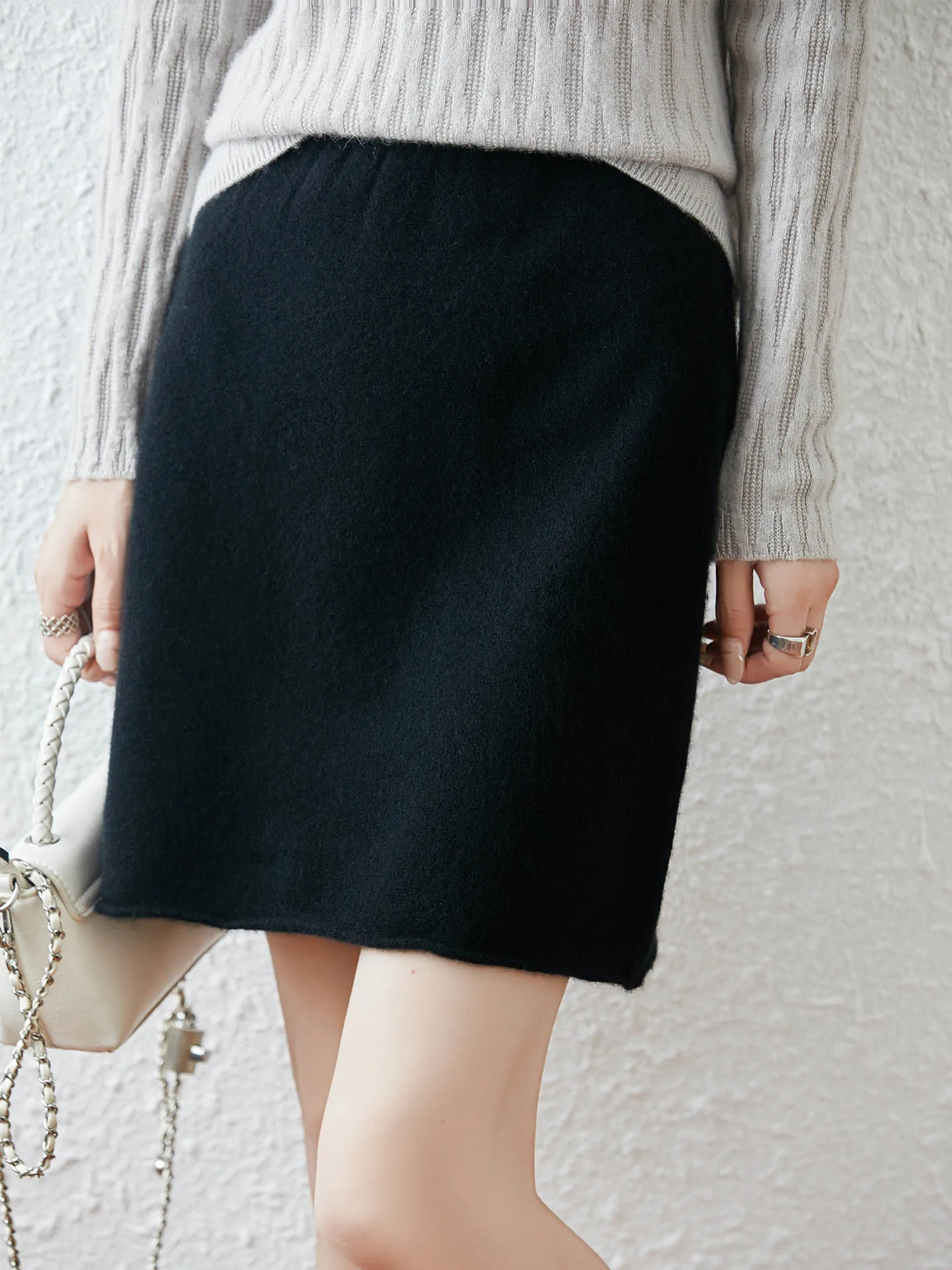 Merino 100% laine a-ligne jupe à bord roulé automne hiver doux décontracté cachemire tricoté une étape jupe courte